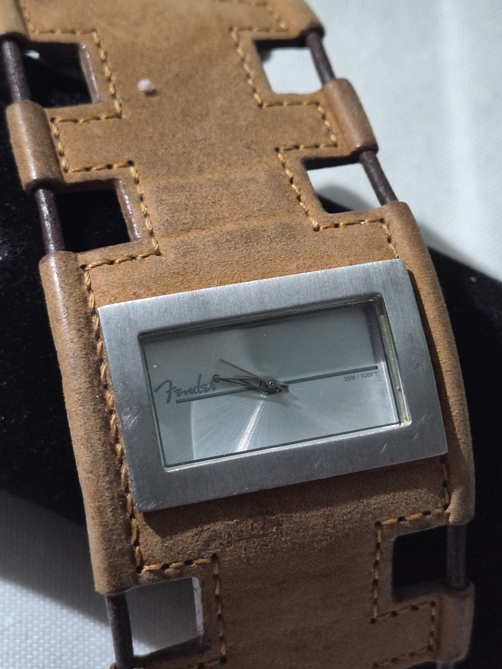 Fender Silver Dial Watch with Tan Leather Cuff